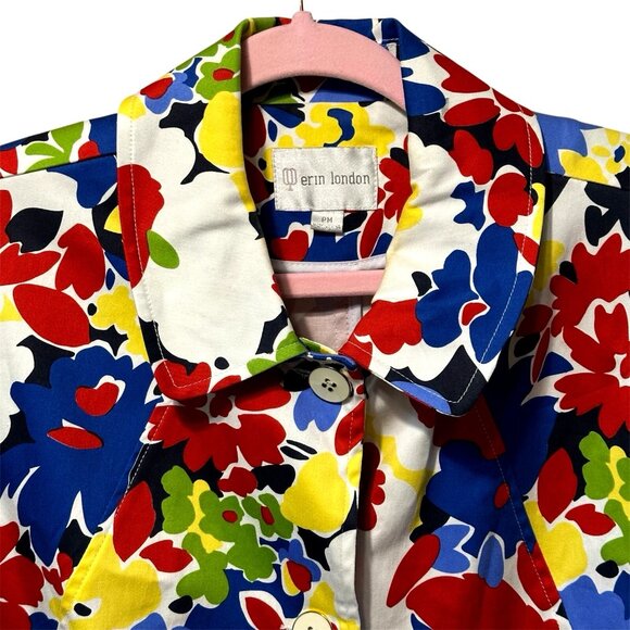 Erin London Womens Vintage Bright Floral Blazer Abstract Artsy Boho Statement PM - Picture 5 of 9